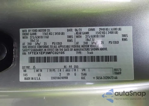 2021 Ford F-150 Xlt from USA, damaged, VIN 1FTEX1EP3MFC02105